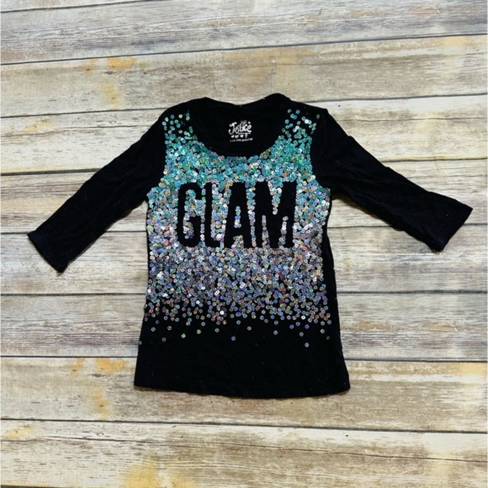 Justice “glam” sequins shirt! Size 7